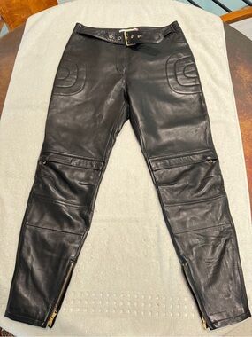 H & Moschino Black Leather Jeans with Gold Accents size 36/4